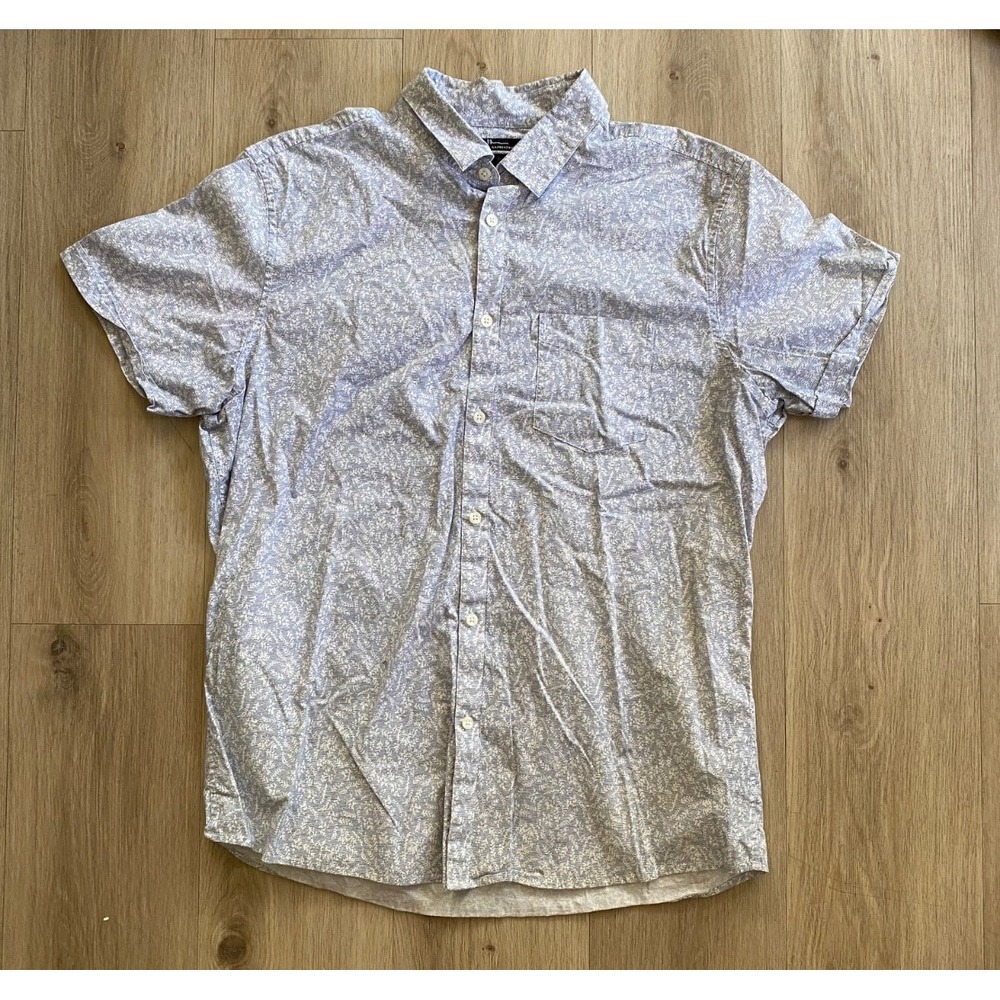 Marc Anthony Luxury Mens XL Slim Fit Short Sleeve Shirt Blue White Floral